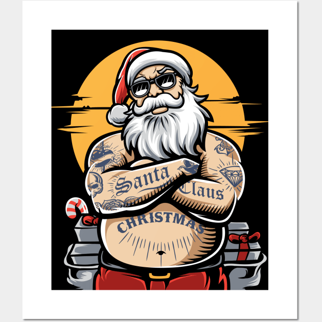 Awesome Tattooed Santa Claus Illustration Wall Art by Now Boarding